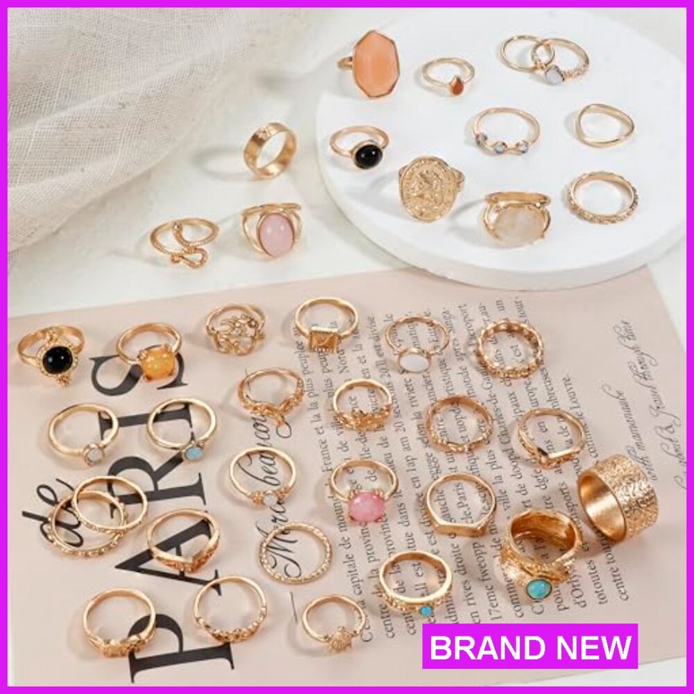 Vintage Crystal Stackable Rings Set Boho Retro Kn… - image 4